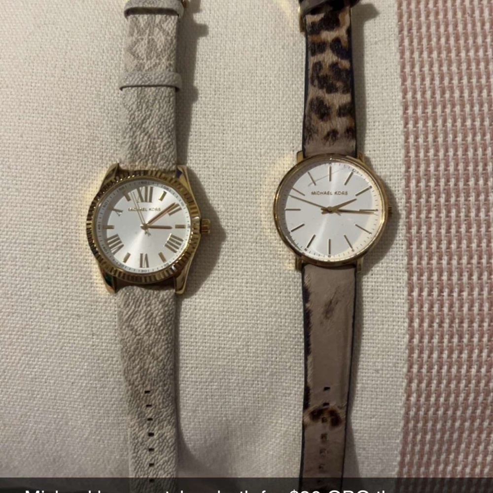 Michael Kors Gold Watches with Gray and Animal Print Straps